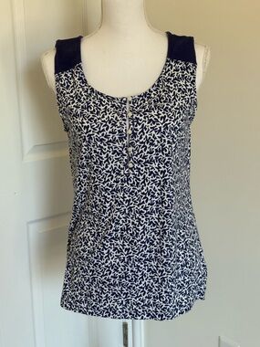 Liz Claiborne Navy and White Printed Sleeveless Tank